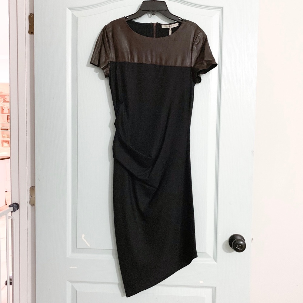 Halston Heritage wool and leather midi dress, 4